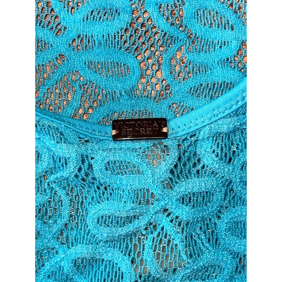 Womens Victoria's Secret Blue Mesh Lace Back‎ Tie Bathing Suit Tank Small - Picture 5 of 7
